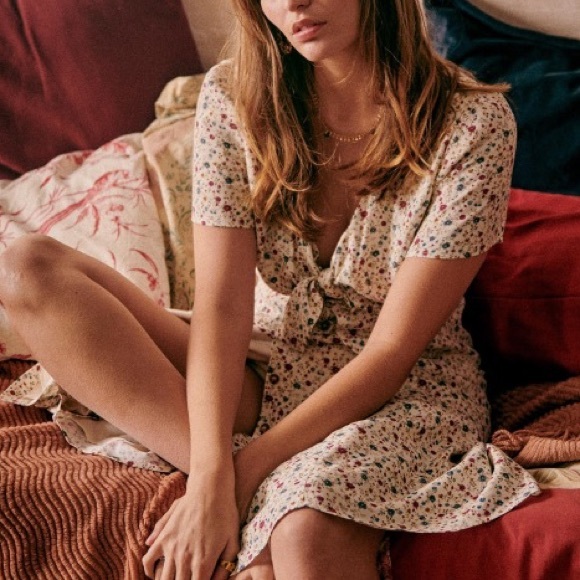 Sezane Ophelia Dress Midi Prairie Size 34 French US 2 Bow Front Fairy Bohemian - Picture 16 of 16